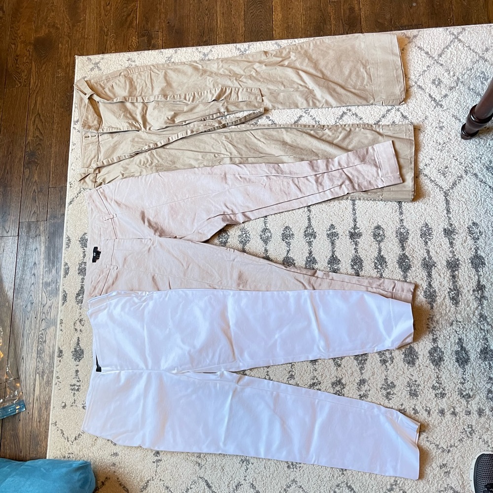 3 pairs pants 2 khaki 1 white h&m (sz4), a new day (sz2), Ellen Tracy (sz4)